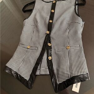 Black and White Houndstooth Vest with Gold Buttons
